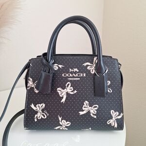 NWT COACH CAA77 Andrea Carryall Bag w Bow Print Canvas & Leather Black Multi